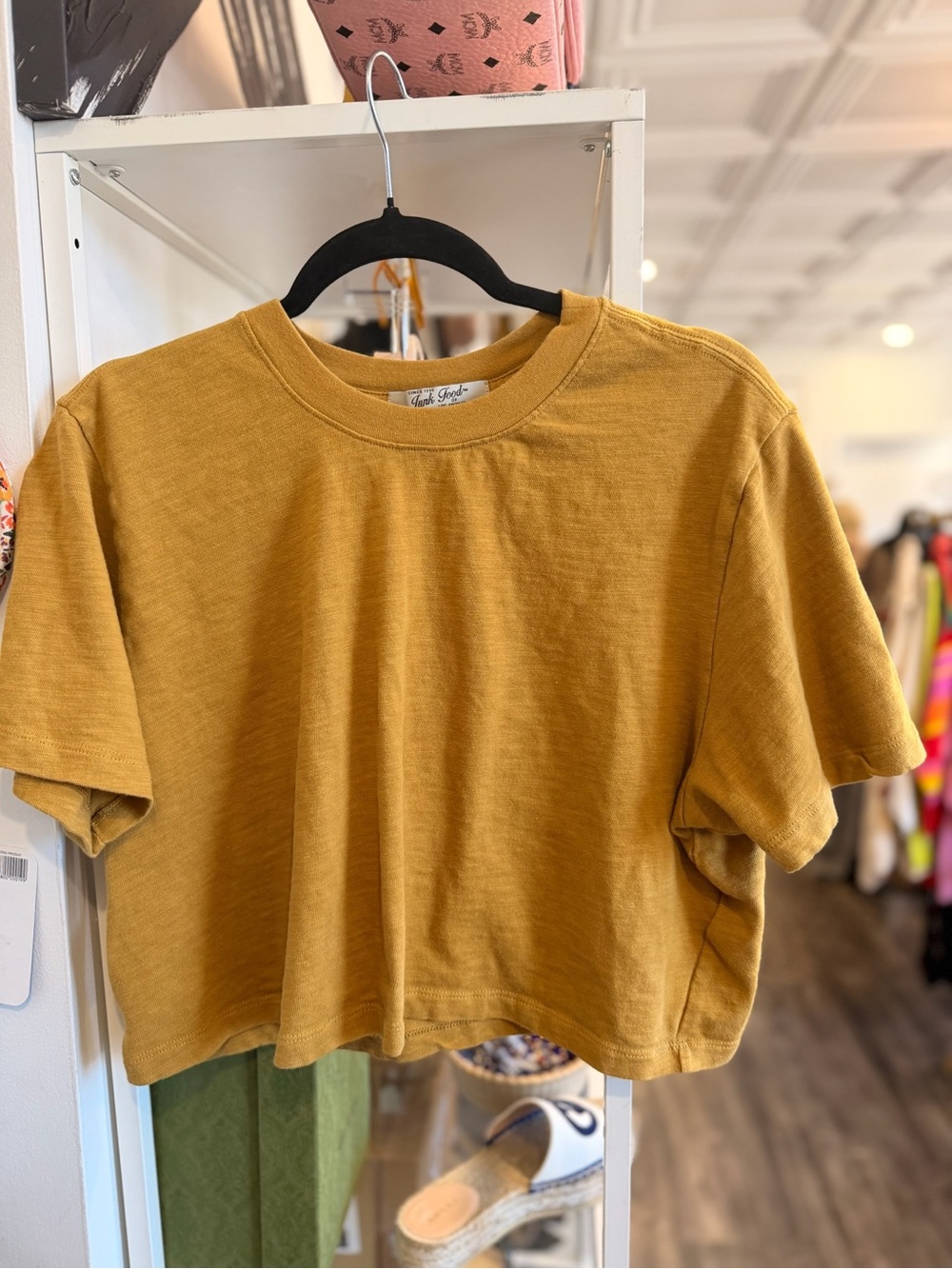 Junk Food Clothing Mustard Boxy Short Sleeve Crop Top